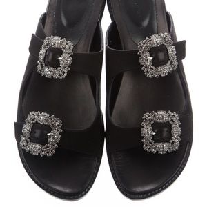 Manolo blahnik sturlushangi hangisi black satin slides sandals size 38 8